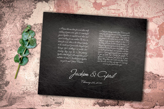 Distressed metal plaque with wedding vows.