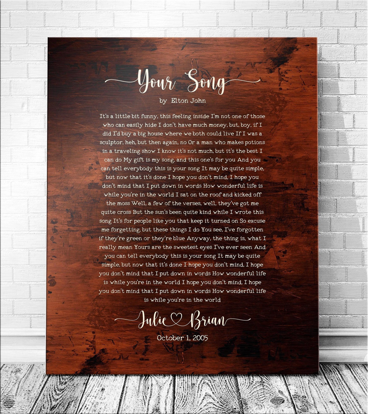 Anniversary Gift for Him, Bronze Anniversary Gift, Song Lyric Print, 8th anniversary gift for Wife, Song Lyric Sign, Men Bronze Gift