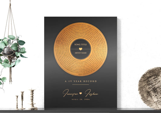 bronze anniversary gift, spiral lyrics, personalized anniversary wall decor, vinyl record art, Gift for spouse, bronze and tin sign, custom song art, favorite song gift