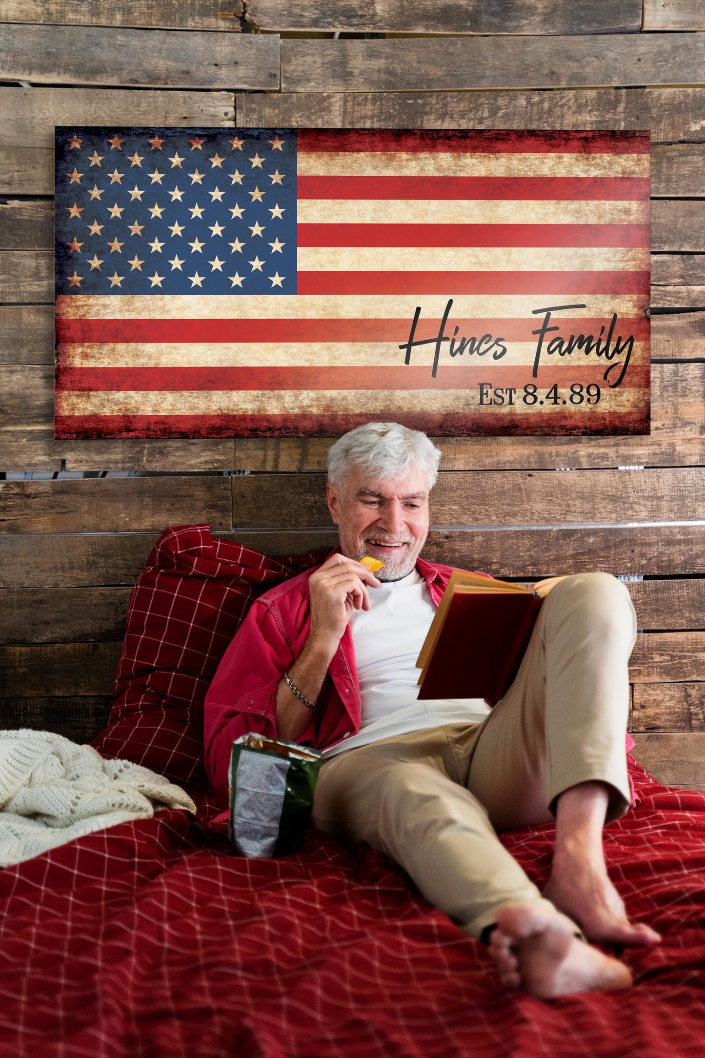 Our Flag, Our Family - Rutic Est. Sign on Wood - HoneycombProverbs - Signs - 5 year anniversary gifts