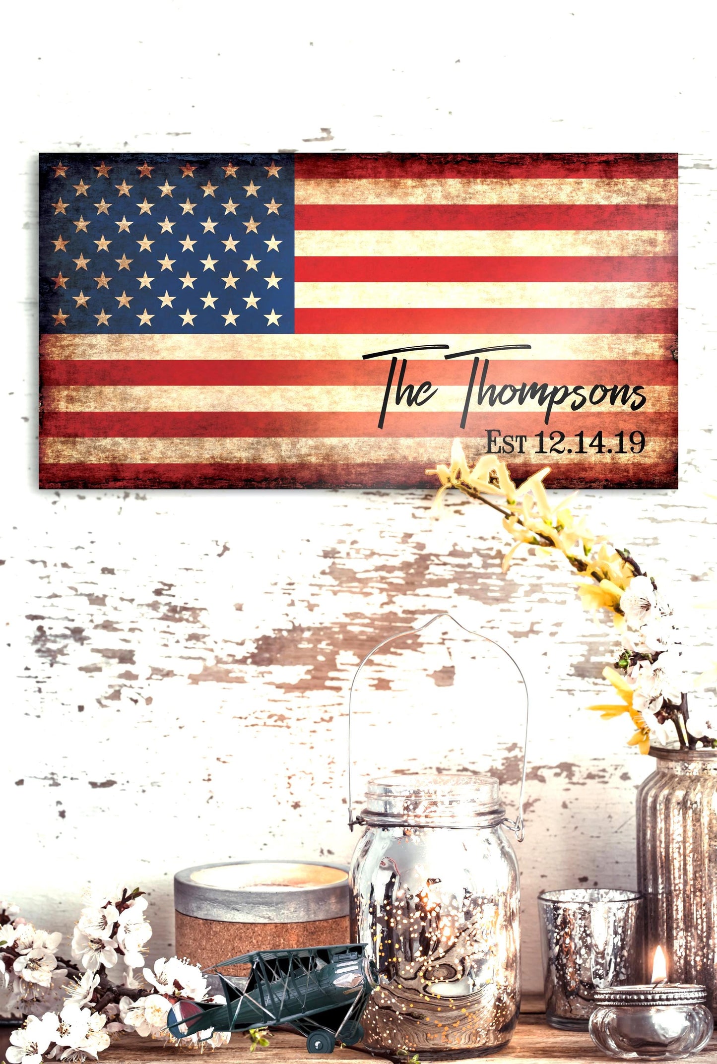 Our Flag, Our Family - Rutic Est. Sign on Wood - HoneycombProverbs - Signs - 5 year anniversary gifts