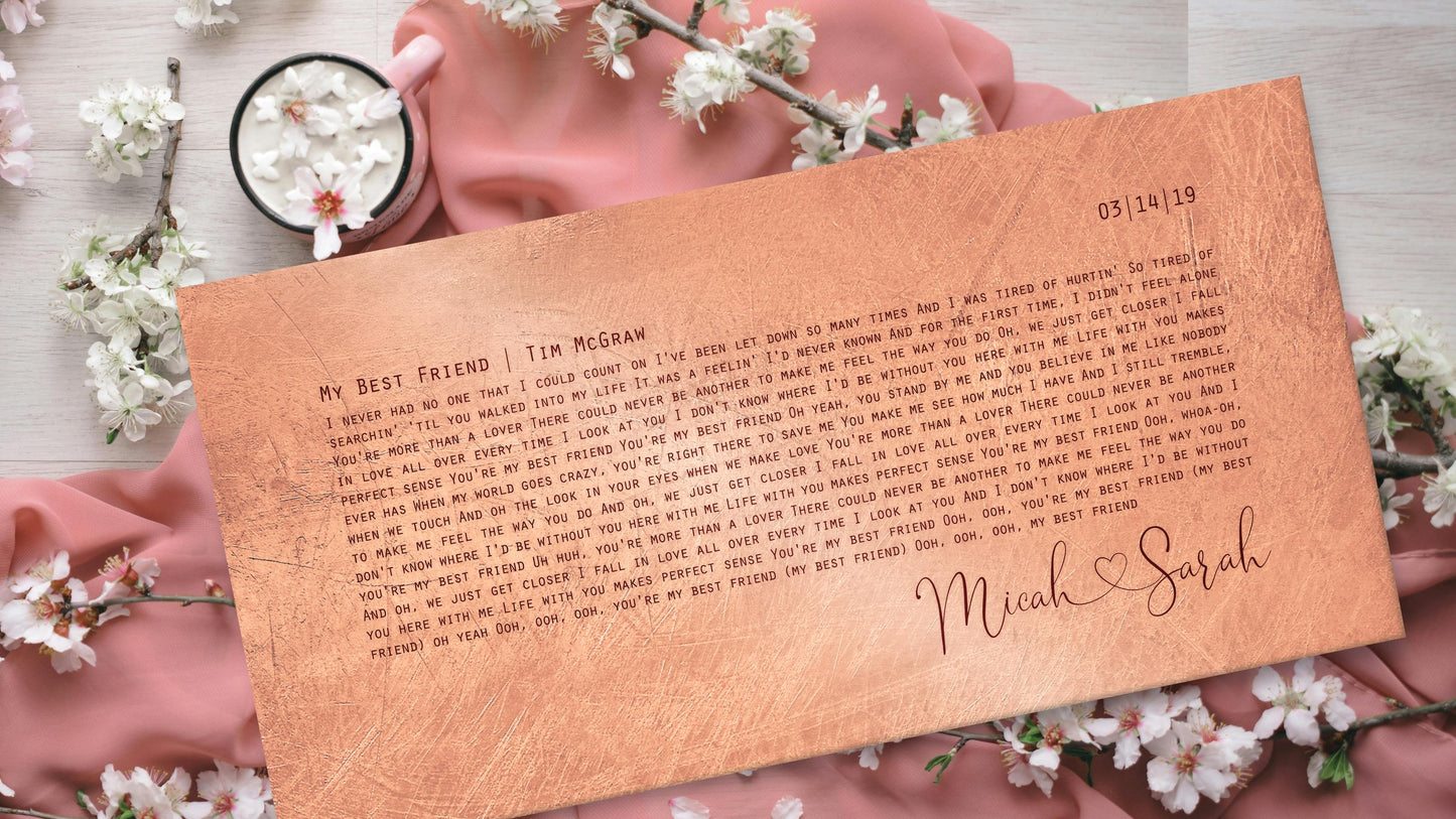 Copper First Dance Lyrics Sign for Couples: 7th, 22nd Anniversary Art - HoneycombProverbs - Signs - Copper Anniversary Gifts