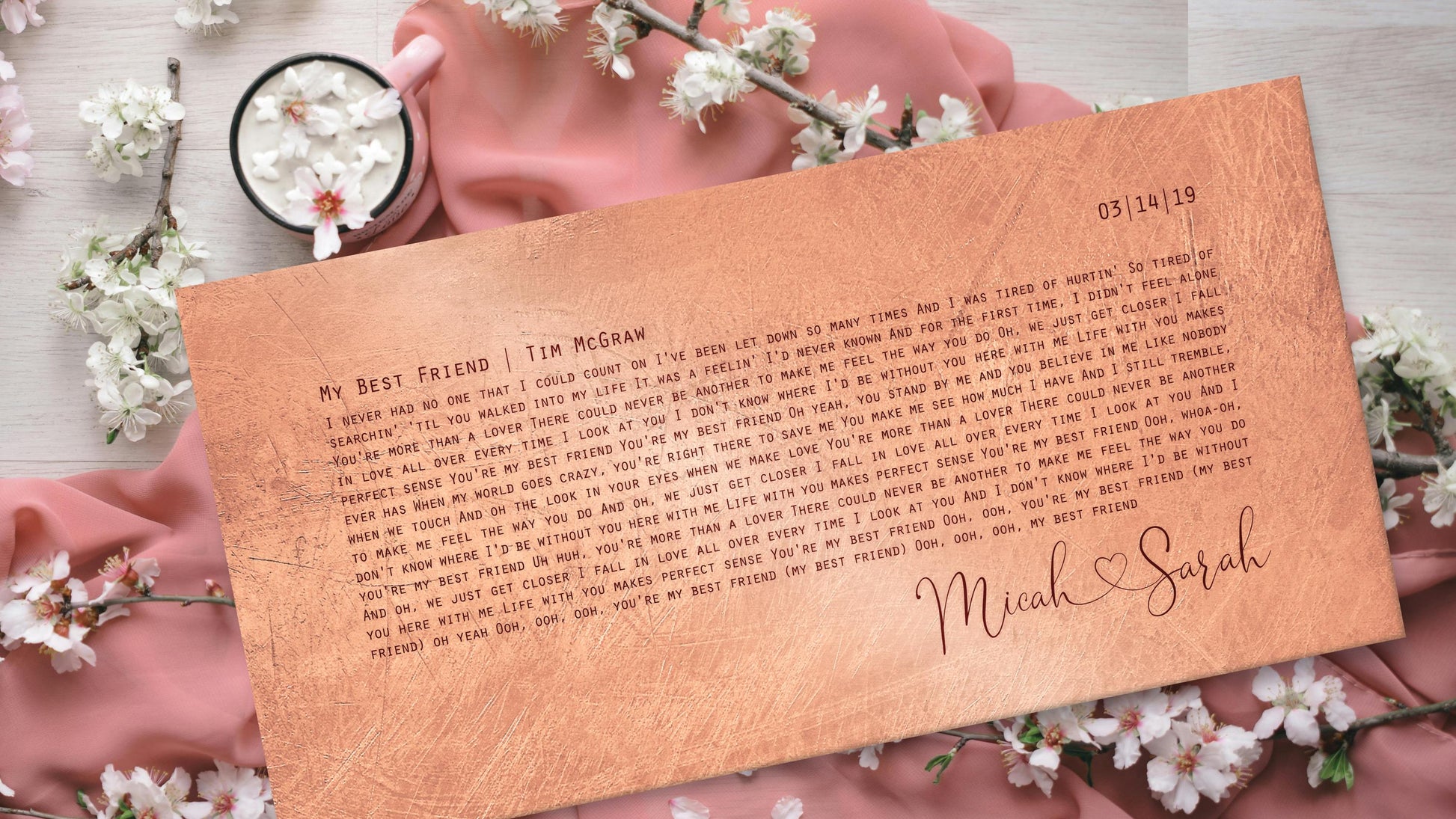 Copper First Dance Lyrics Sign for Couples: 7th, 22nd Anniversary Art - HoneycombProverbs - Signs - Copper Anniversary Gifts