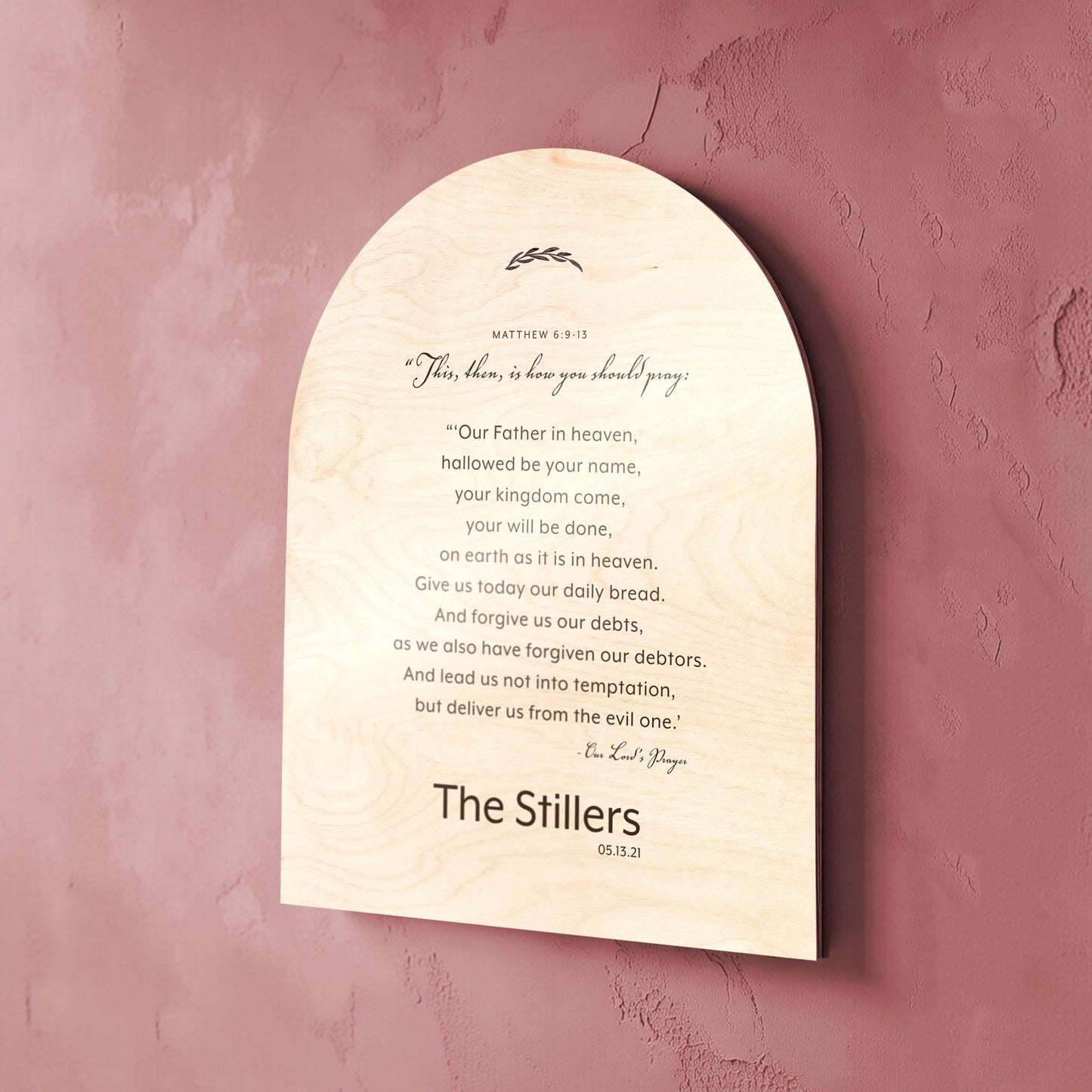 Personalized Lord's Prayer Wood Plaque, Arched Family Name Sign, Birch Wall Art - HoneycombProverbs - Signs - Christian Wall Art