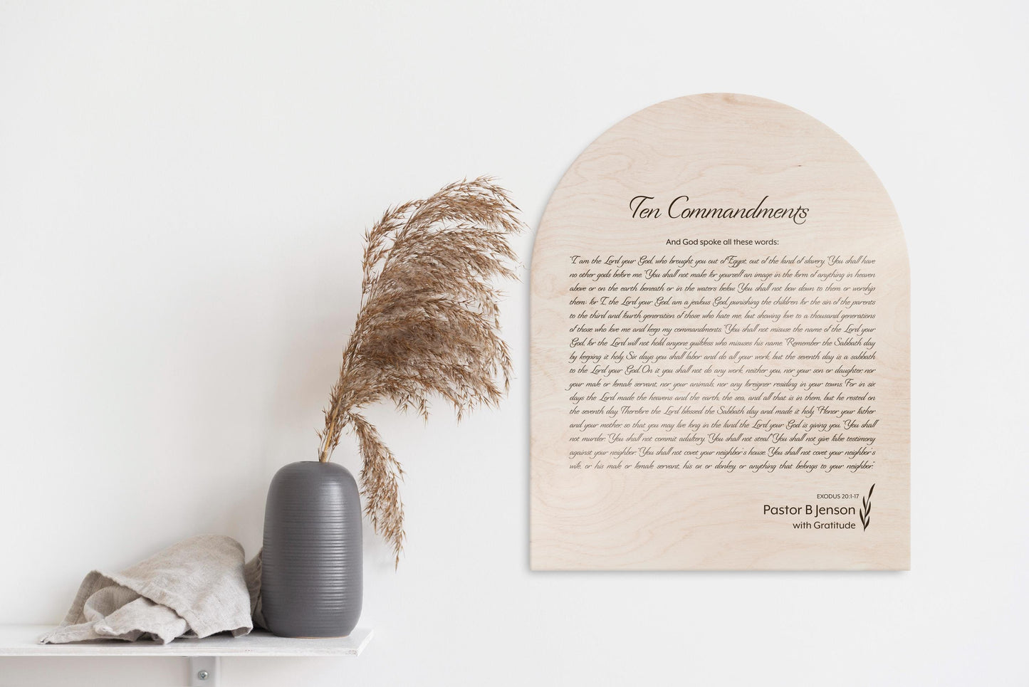 Personalized 10 Commandments Wood Plaque, Arched Christian Wall Art, Family Name Sign - HoneycombProverbs - Signs - Christian Wall Art