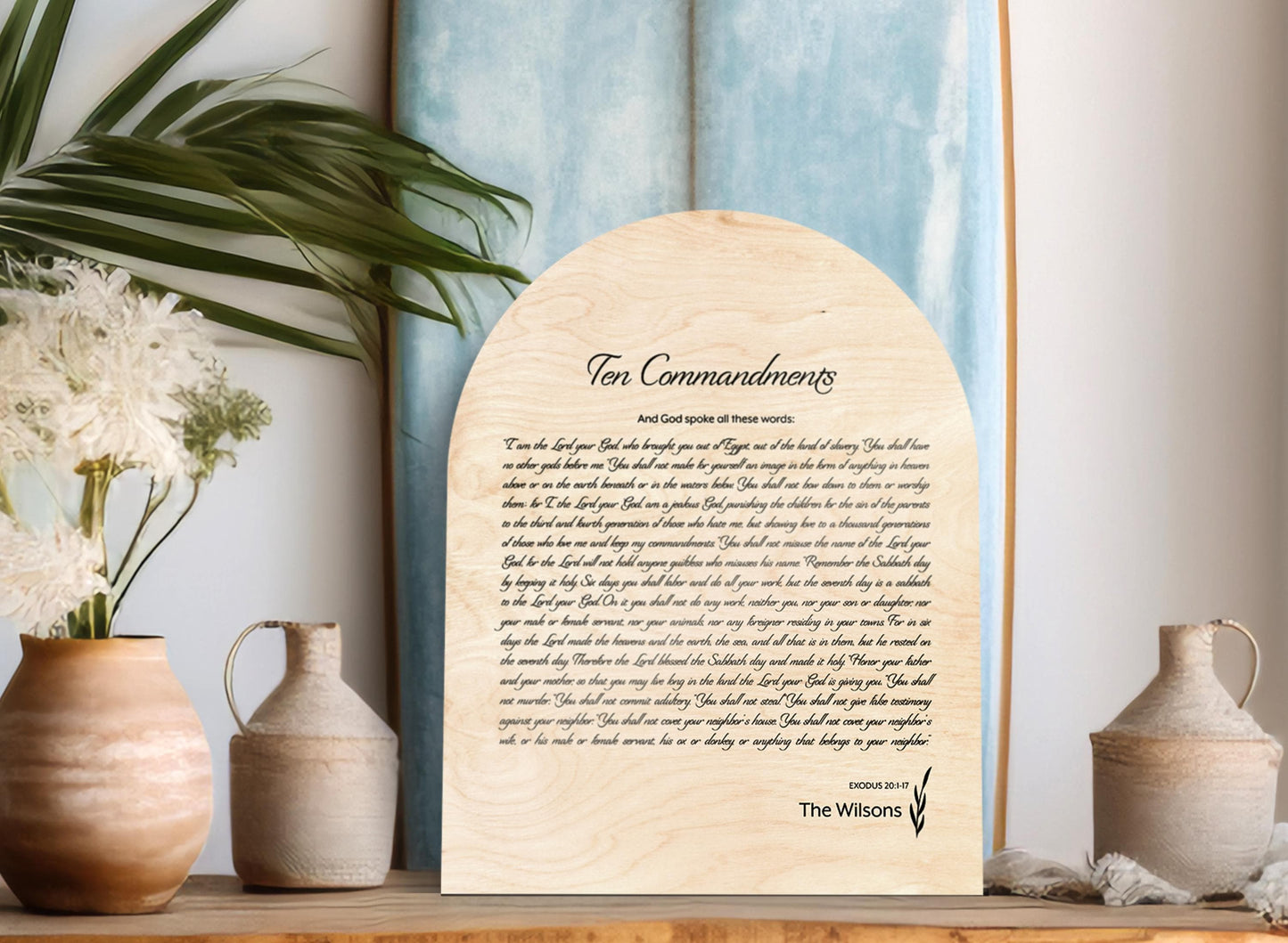 Personalized 10 Commandments Wood Plaque, Arched Christian Wall Art, Family Name Sign - HoneycombProverbs - Signs - Christian Wall Art