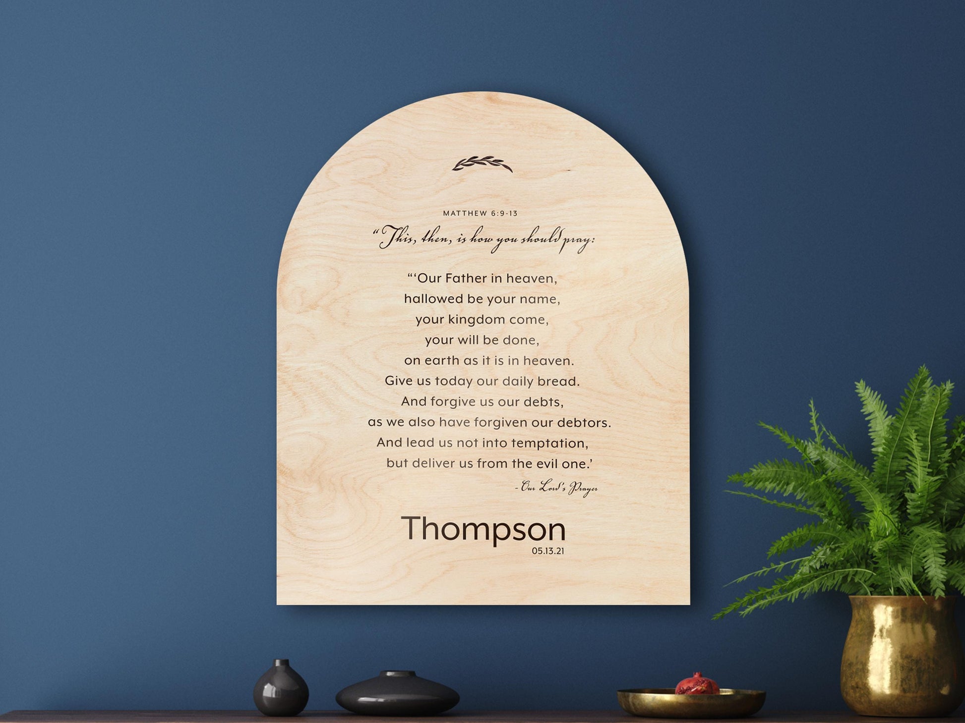 Personalized Lord's Prayer Wood Plaque, Arched Family Name Sign, Birch Wall Art - HoneycombProverbs - Signs - Christian Wall Art