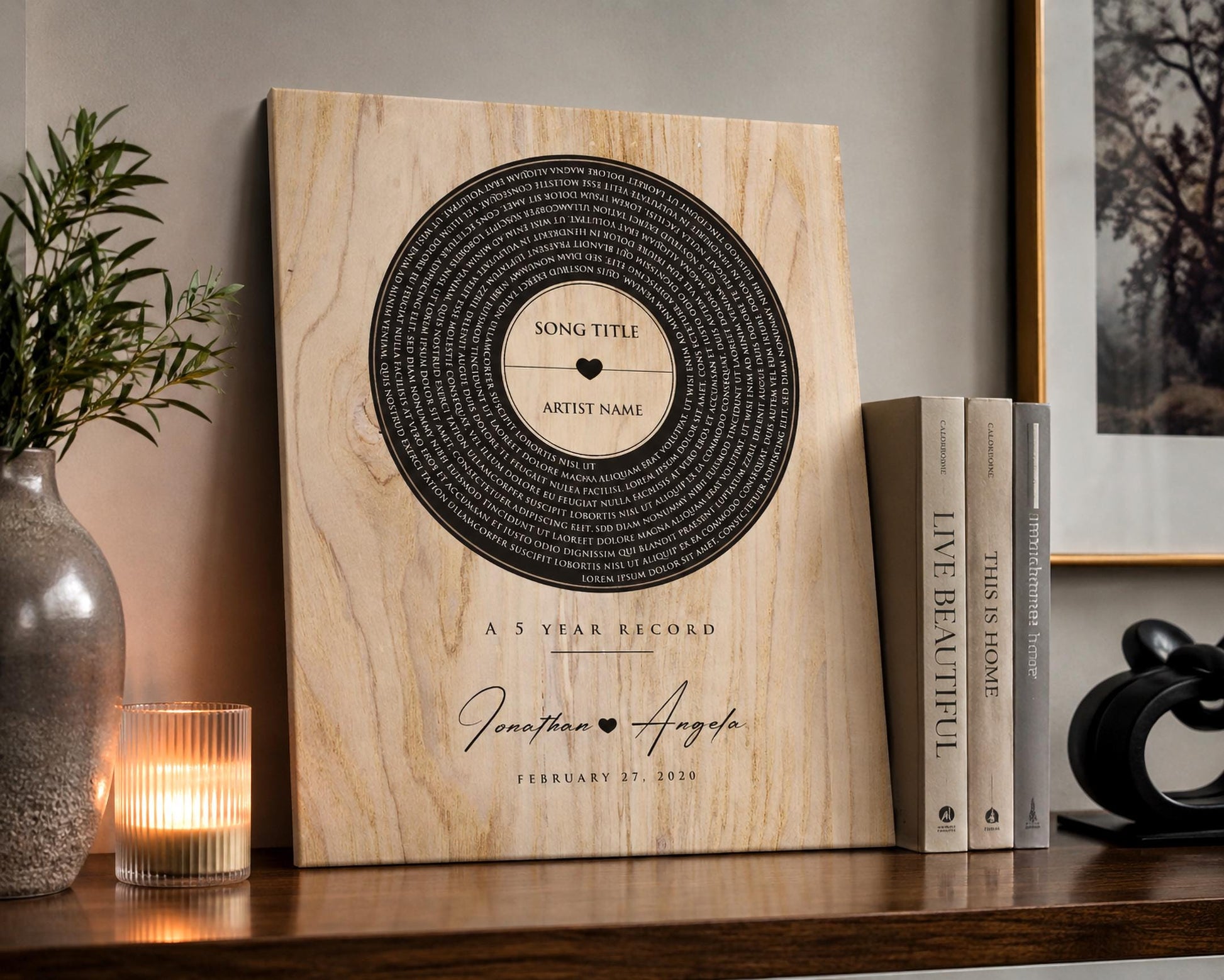 Personalized 5th Anniversary Wood Record: Song Lyrics, Names & Date - HoneycombProverbs - Signs - 5 year anniversary gifts