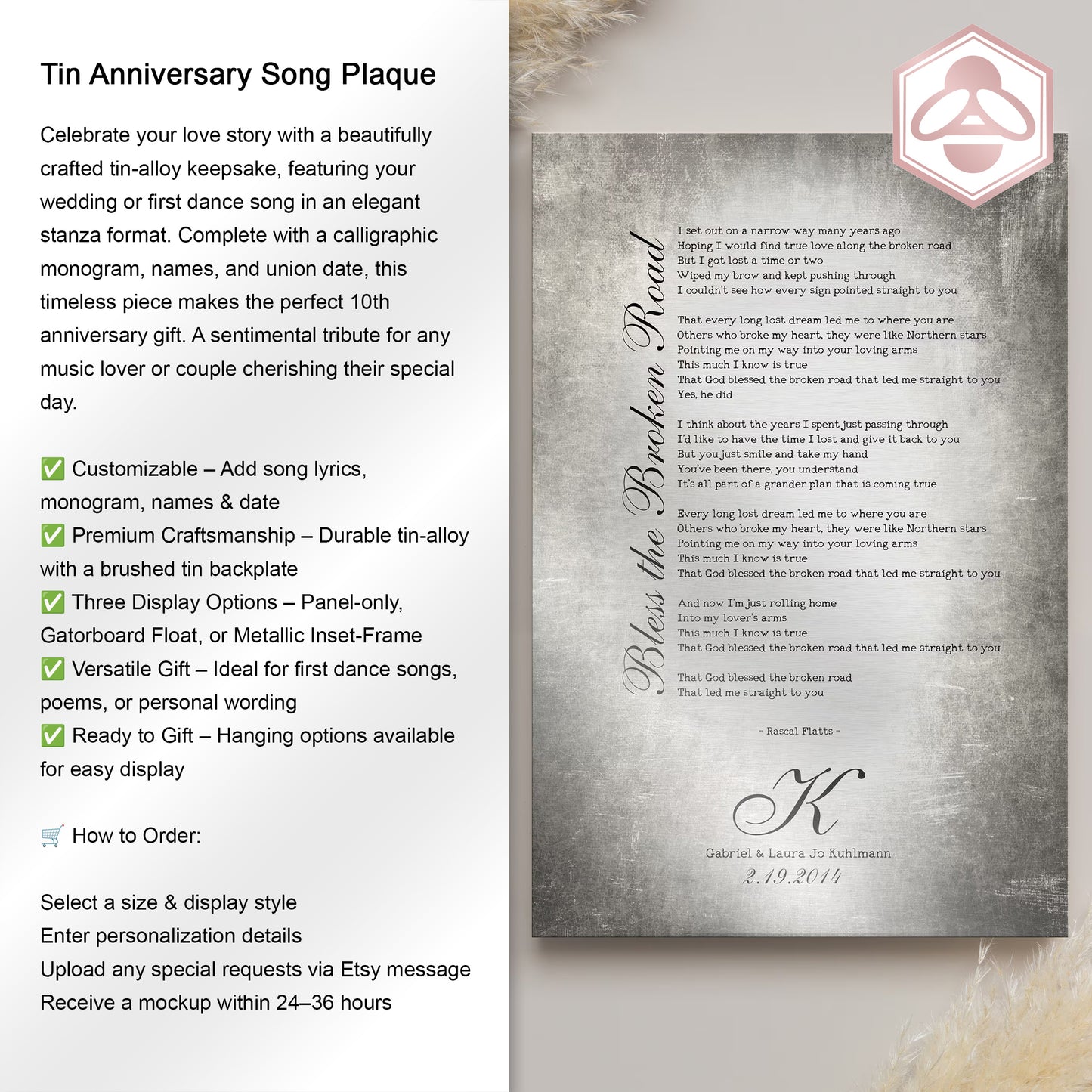 Our Song on Tin, Monogrammed Anniversary Gift