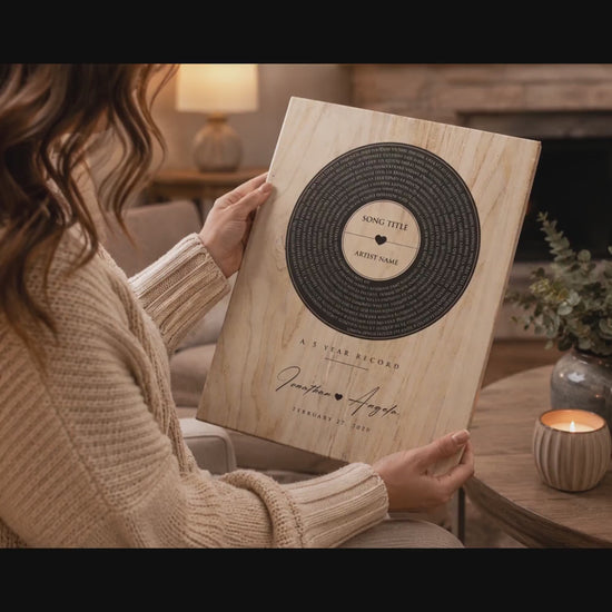 Personalized 5th Anniversary Wood Record: Song Lyrics, Names & Date