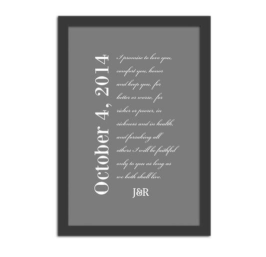 Wedding Date and Vow Art - Fine art and canvas personalized anniversary and inspirational gifts