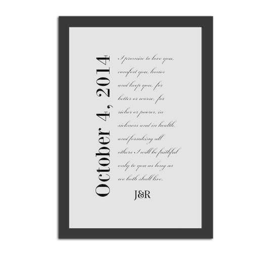 Wedding Date and Vow Art - Fine art and canvas personalized anniversary and inspirational gifts