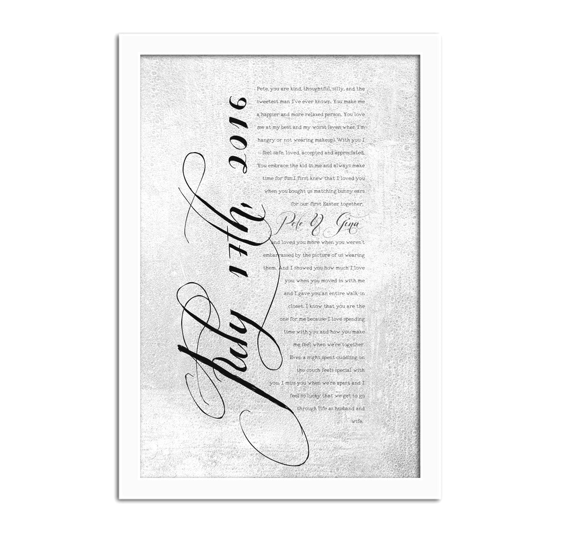 Wedding Date and Vow Art - Fine art and canvas personalized anniversary and inspirational gifts