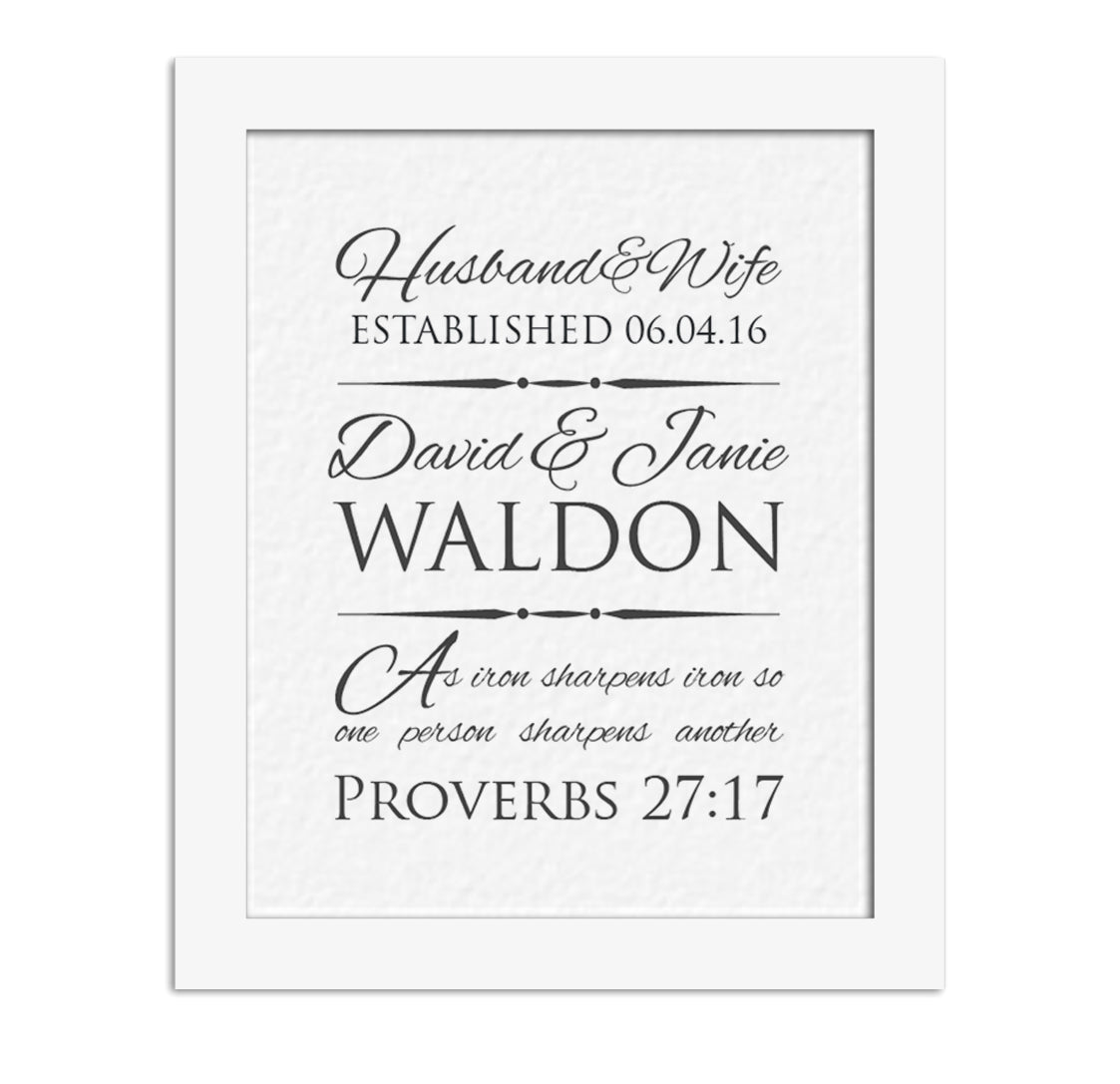 Proverbs 27:17 Personalized Wedding Gift - Fine art and canvas personalized anniversary and inspirational gifts