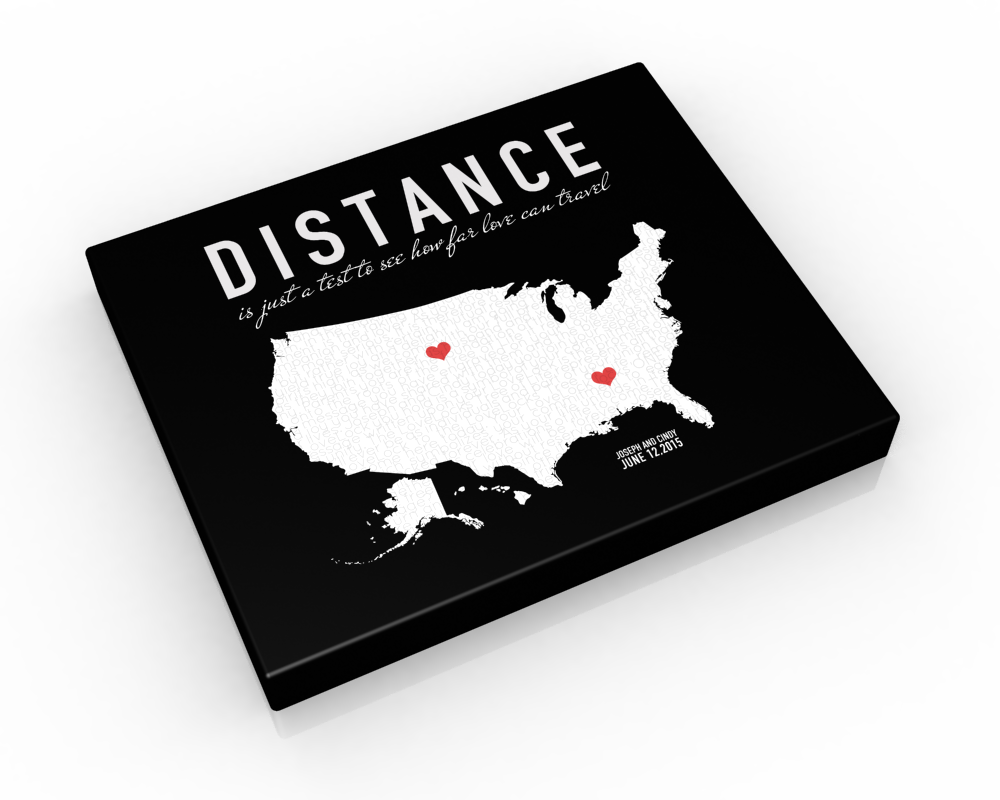 Custom Long Distance Couples Canvas: Love Letter US Map - Fine art and canvas personalized anniversary and inspirational gifts