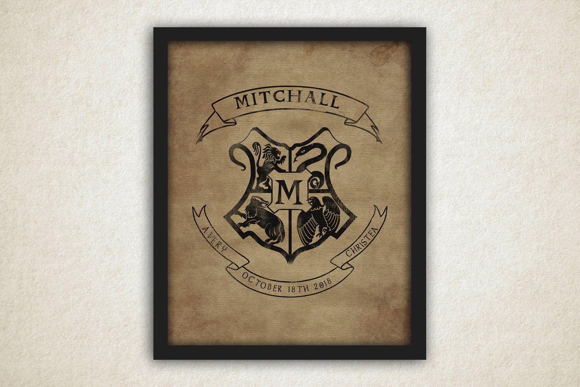 School of Wizardry Inspired Family Crest Print - Hunnycomb Proverbs - Wedding gift ideas - paper anniversary gifts 