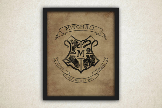 School of Wizardry Inspired Family Crest Print - Hunnycomb Proverbs - Wedding gift ideas - paper anniversary gifts 