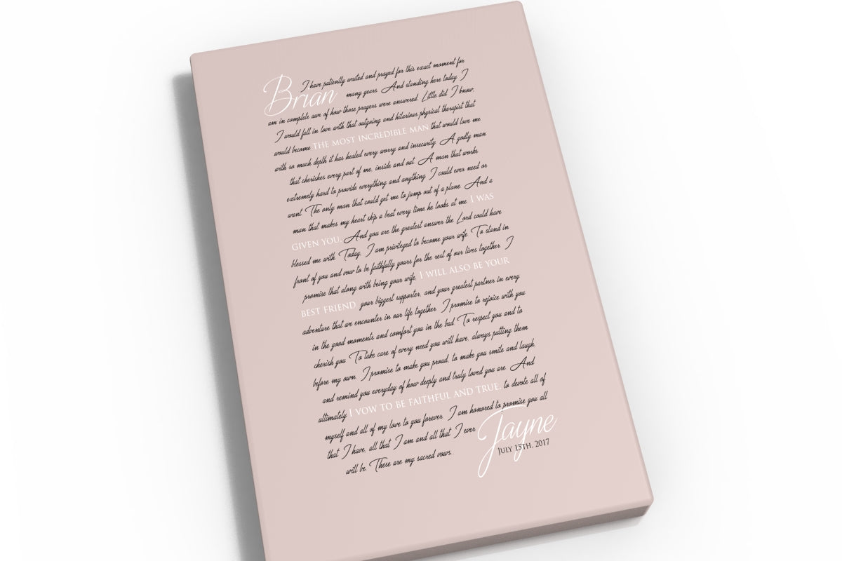 Custom Wedding Vow Art - Fine art and canvas personalized anniversary and inspirational gifts