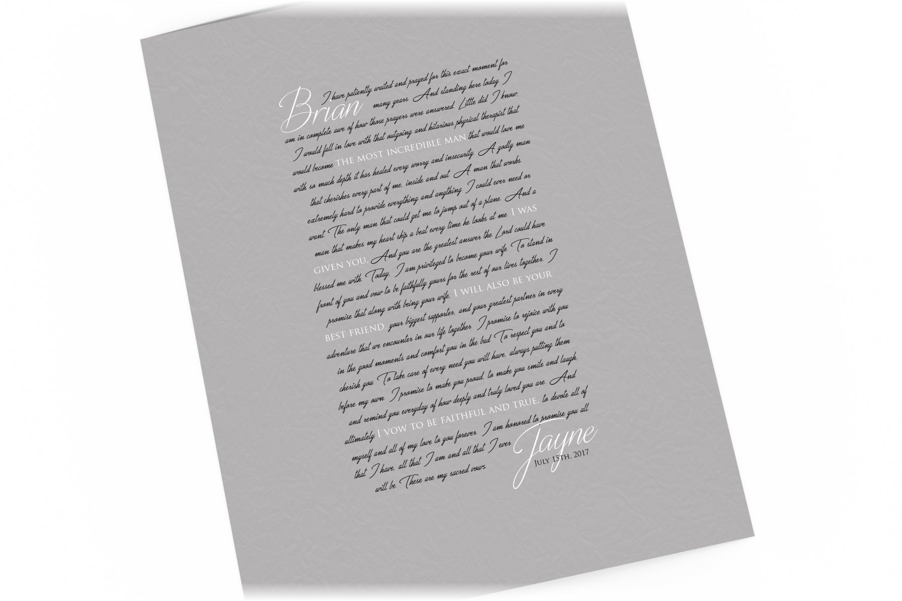 Custom Wedding Vow Art - Fine art and canvas personalized anniversary and inspirational gifts