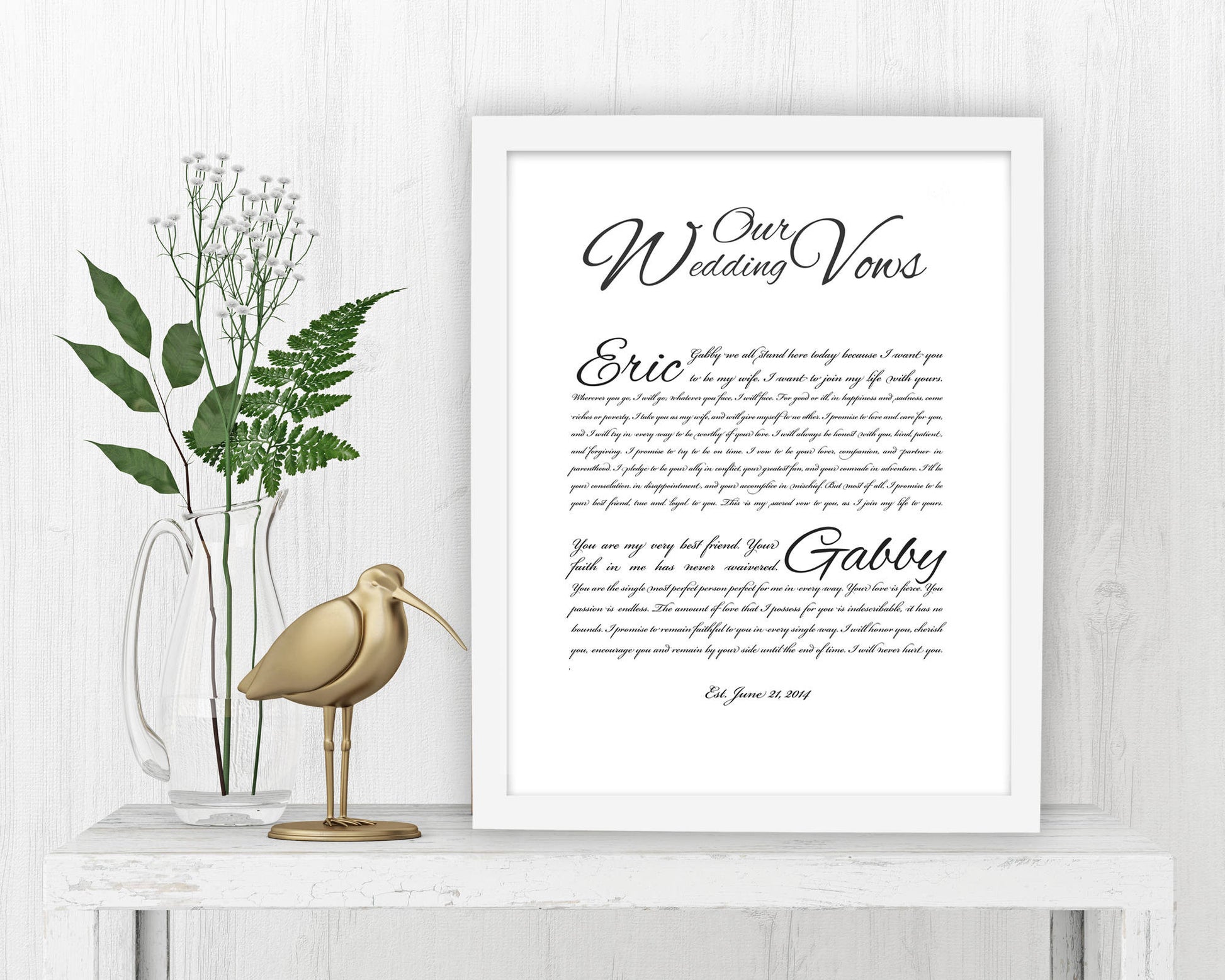 Wedding Vow Art: Snow White - Fine art and canvas personalized anniversary and inspirational gifts