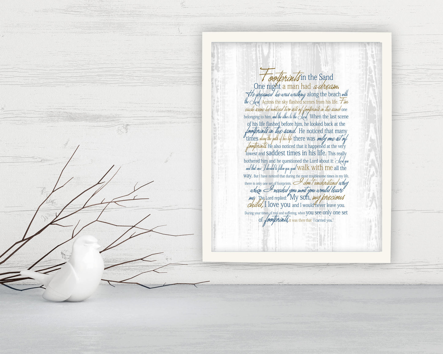 Footprints Poem, Framed Print, gift, Christian, friend, pastor, beach house,decor, nautical, fine art, sea, ocean, footprints in the sand