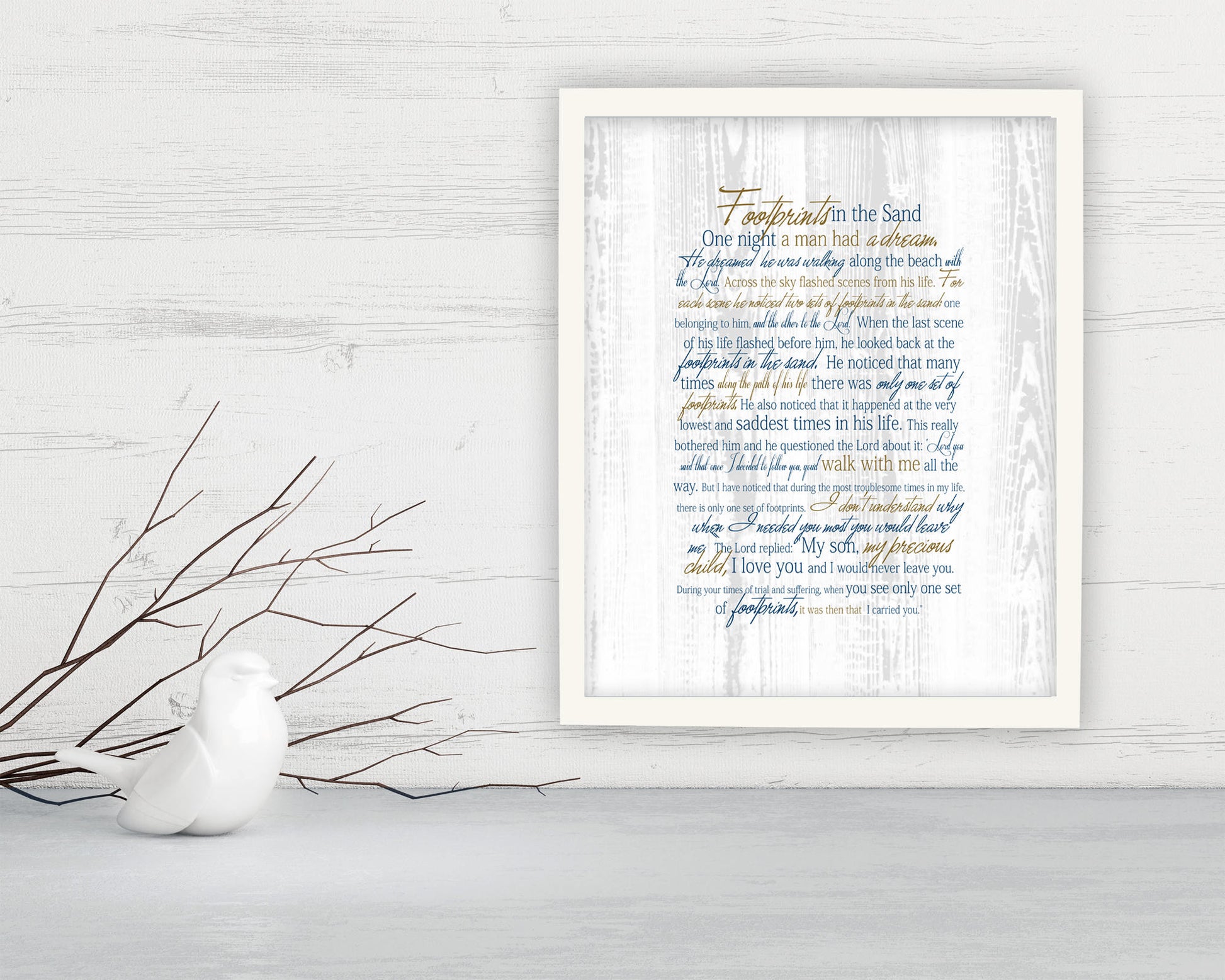 Footprints Poem, Framed Print, gift, Christian, friend, pastor, beach house,decor, nautical, fine art, sea, ocean, footprints in the sand
