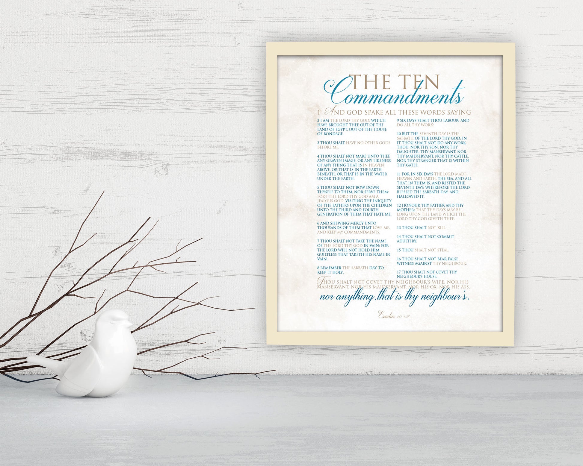 10 Commandments; Framed Scripture Print, Bible Verse Prints, nautical, Exodus 20, word art, Christian, gift, decor, fine art, printed, sign
