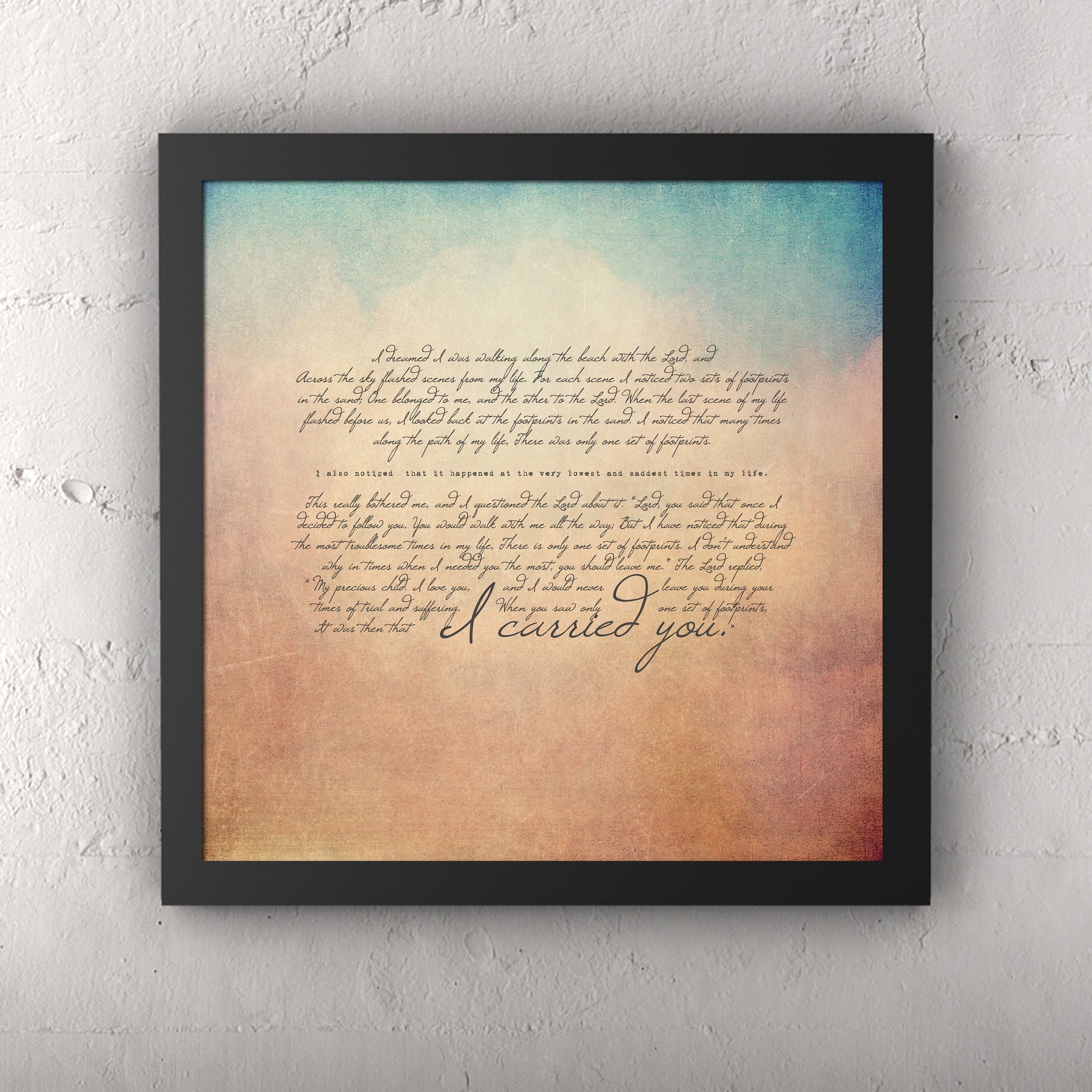 Footprints in the sand, Framed, footprints poem, ocean theme, gift, decor, christian, wall art, print, framed gifts, beach, decor