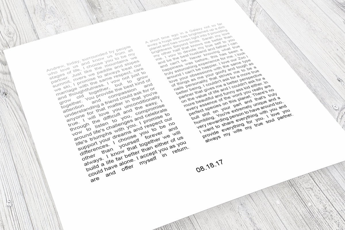 Framed Wedding Vows, Printed vows, His and Her Wedding Vow print, Anniversary Gift, for him, for her. Holiday gifts for new wife, Christmas