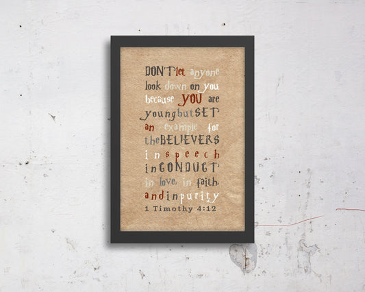 1 Timothy 4 12, Harry, customize, Scripture, kids, for, wall, art, gift, Bible verse, prints, Scriptures, canvas, Framed, gifts, Christmas