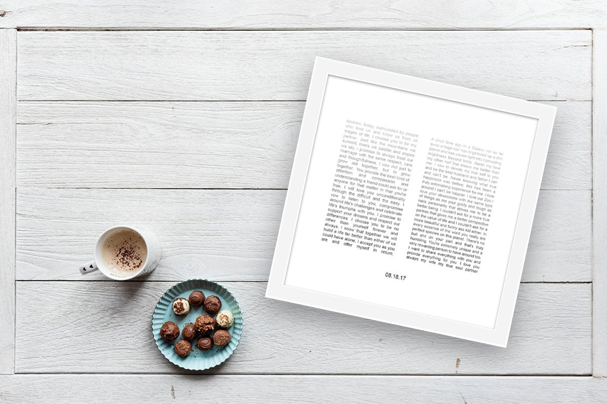 Framed Wedding Vows, Printed vows, His and Her Wedding Vow print, Anniversary Gift, for him, for her. Holiday gifts for new wife, Christmas