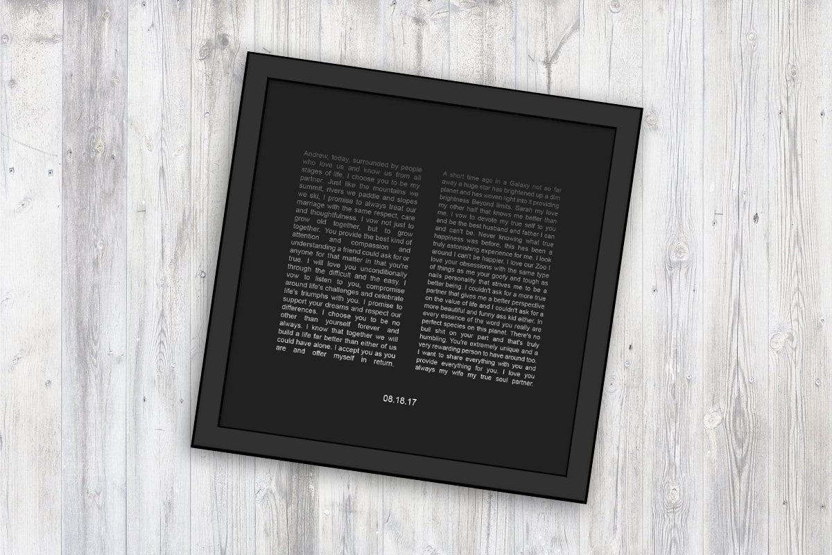 Framed Wedding Vows, Printed vows, His and Her Wedding Vow print, Anniversary Gift, for him, for her. Holiday gifts for new wife, Christmas