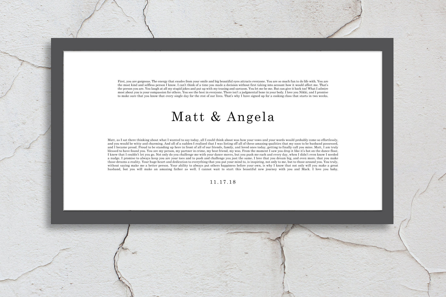 Gift for Wife, Anniversary, Christmas, Gift for Husband, Paper, First Wedding Anniversary Gifts, Wedding Vows Printed, Framed Vows, Gift