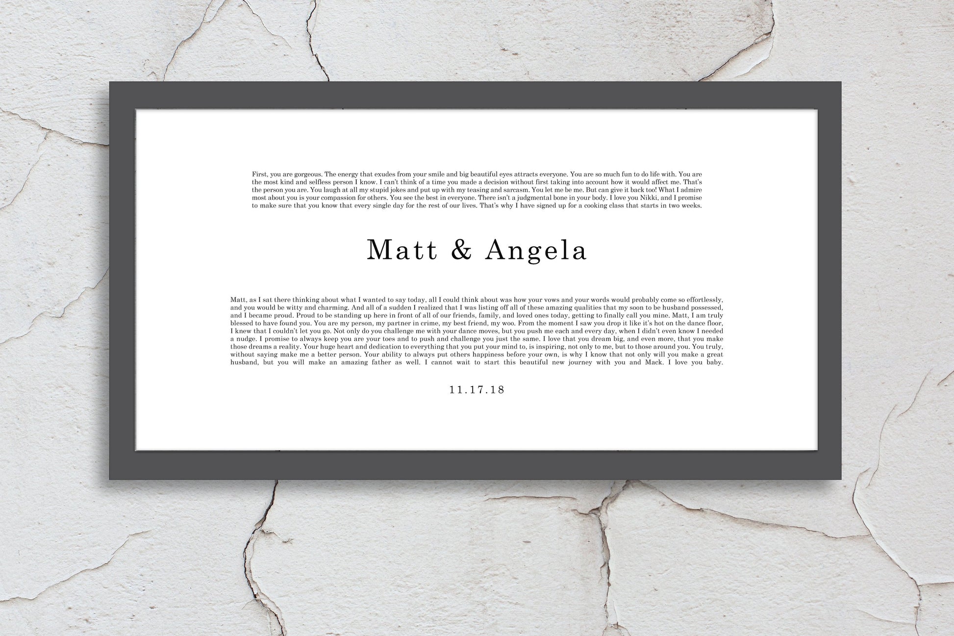 Gift for Wife, Anniversary, Christmas, Gift for Husband, Paper, First Wedding Anniversary Gifts, Wedding Vows Printed, Framed Vows, Gift