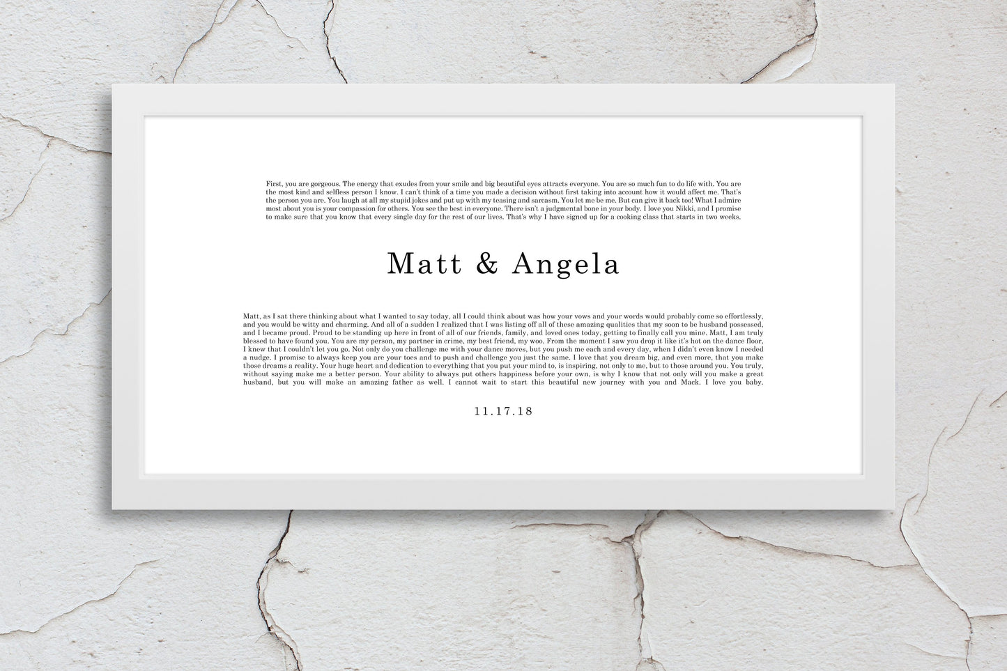 Gift for Wife, Anniversary, Christmas, Gift for Husband, Paper, First Wedding Anniversary Gifts, Wedding Vows Printed, Framed Vows, Gift
