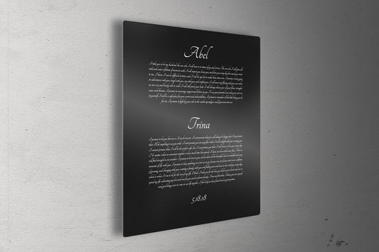 Wedding Vows Printed on Metal, Modern, Anniversary, Wedding, 10th, gift, for husband, for wife, Aluminum, Panel, His and Hers, Vow, Tin