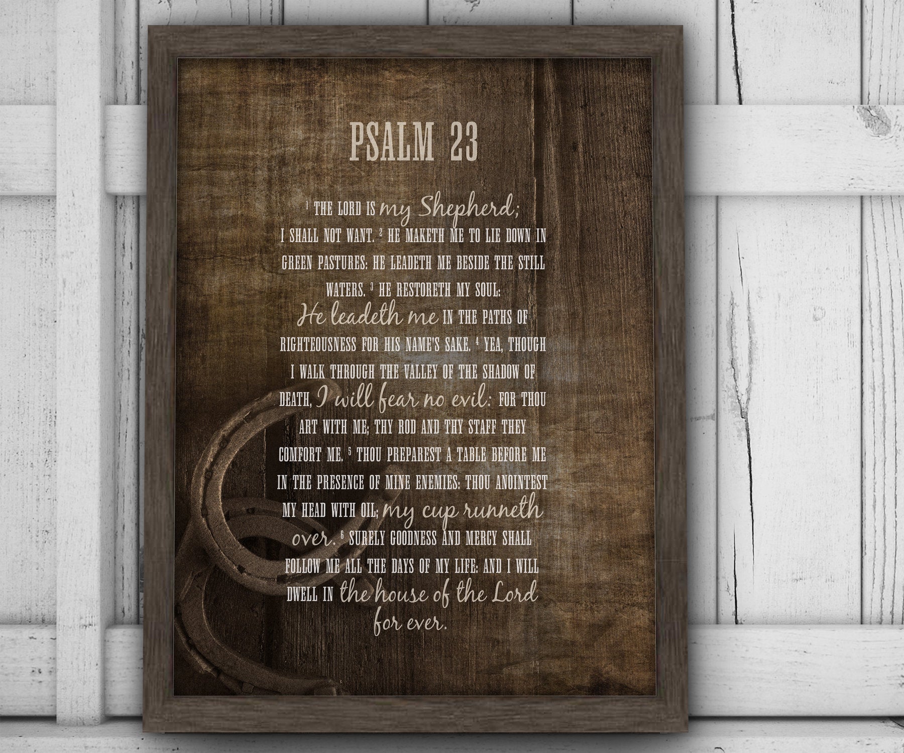 Psalm 23 Farmhouse Art, Rustic Christian Wall Art, Framed Christian Art, The Lord Is My Shepherd, Christian Wood Art, Horseshoe, Weathered