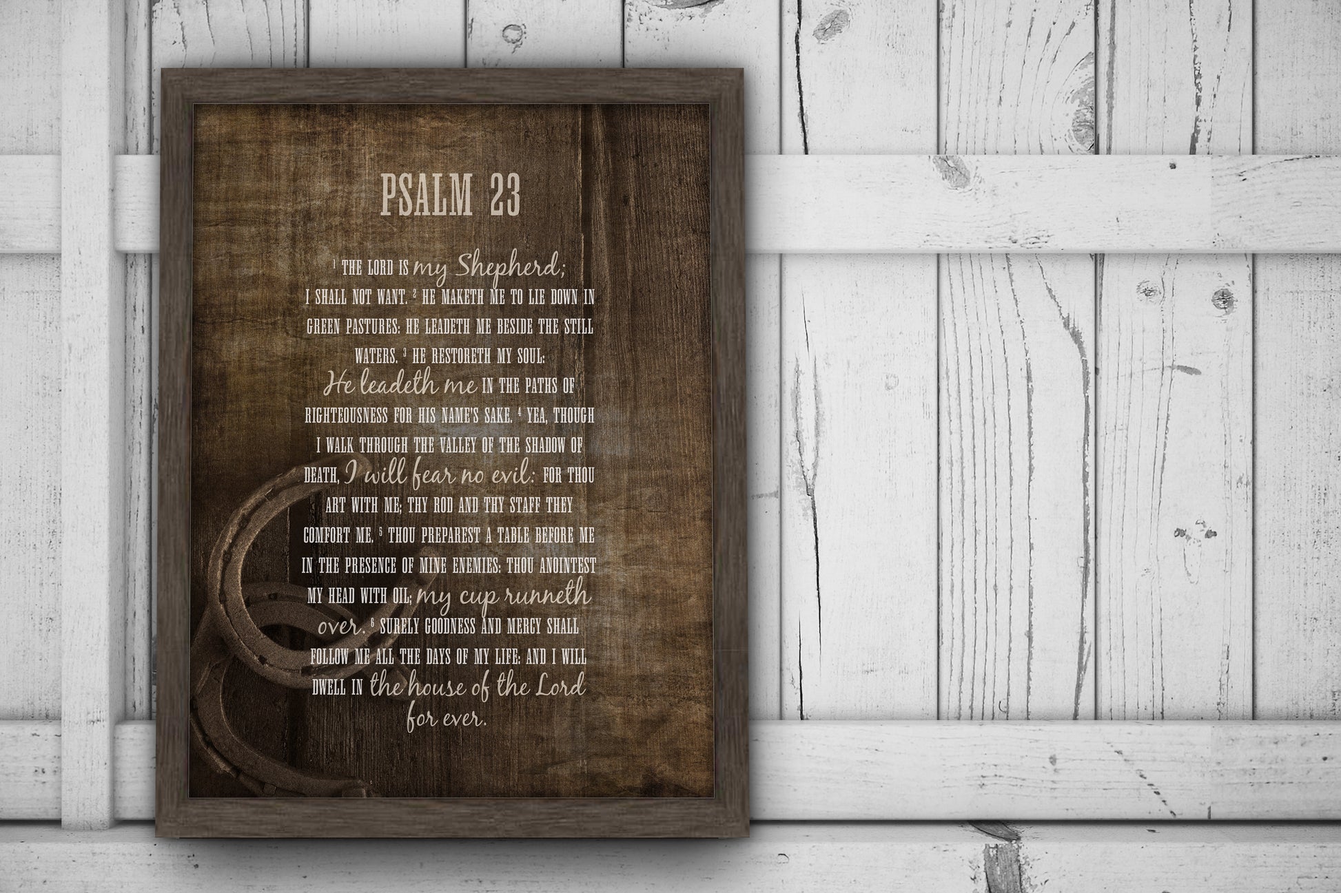 Psalm 23 Farmhouse Art, Rustic Christian Wall Art, Framed Christian Art, The Lord Is My Shepherd, Christian Wood Art, Horseshoe, Weathered