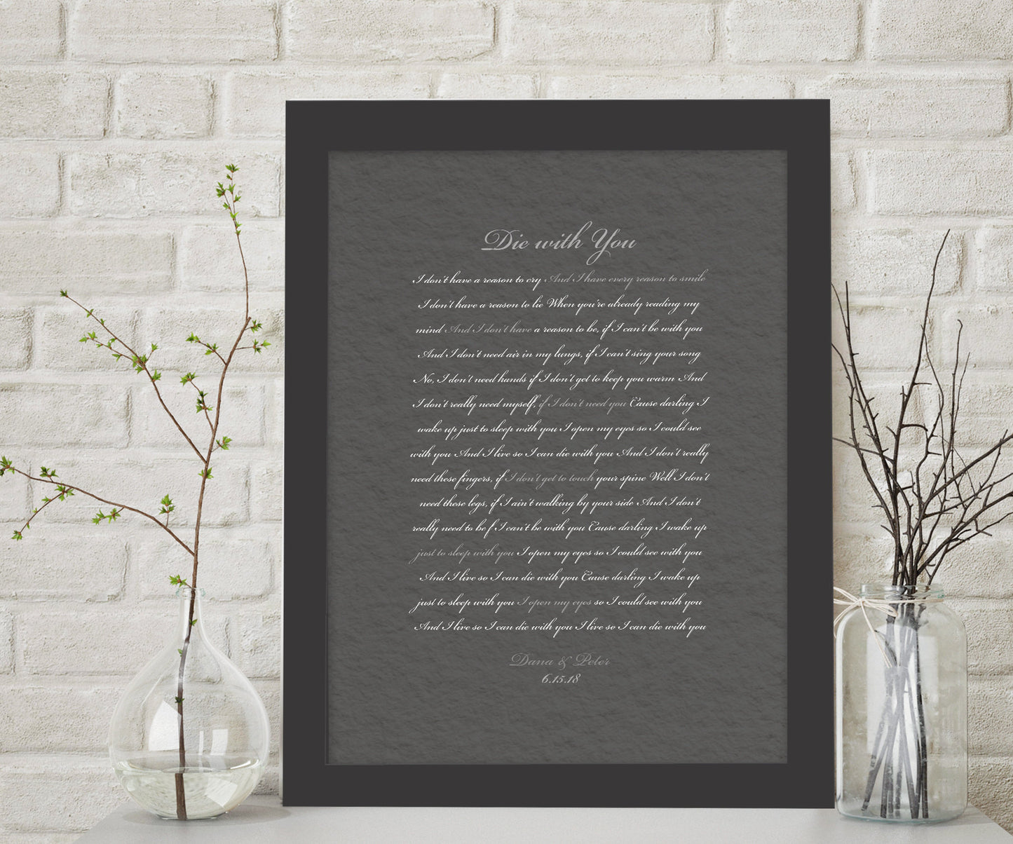 Framed Wedding Song, Die With You, Bride and Groom First Dance, Gift for Bride from Groom, Romantic Bedroom Decor, Paper gift for husband