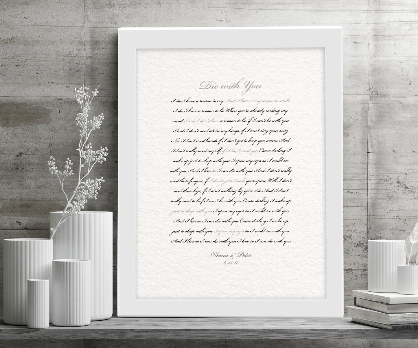 Framed Wedding Song, Die With You, Bride and Groom First Dance, Gift for Bride from Groom, Romantic Bedroom Decor, Paper gift for husband