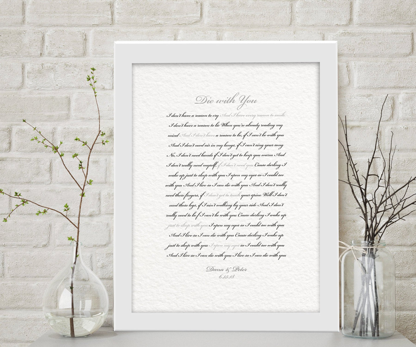 Framed Wedding Song, Die With You, Bride and Groom First Dance, Gift for Bride from Groom, Romantic Bedroom Decor, Paper gift for husband