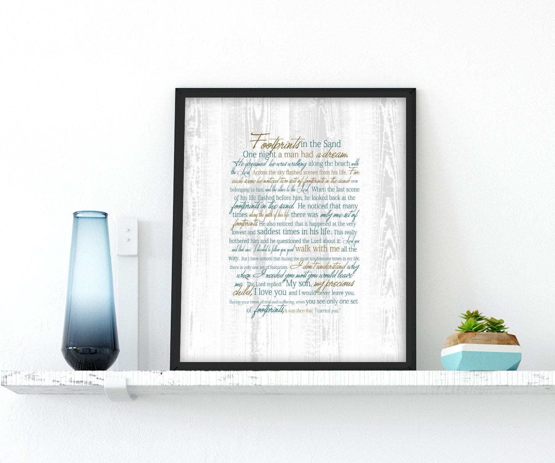 Footprints Poem, Framed Print, gift, Christian, friend, pastor, beach house,decor, nautical, fine art, sea, ocean, footprints in the sand