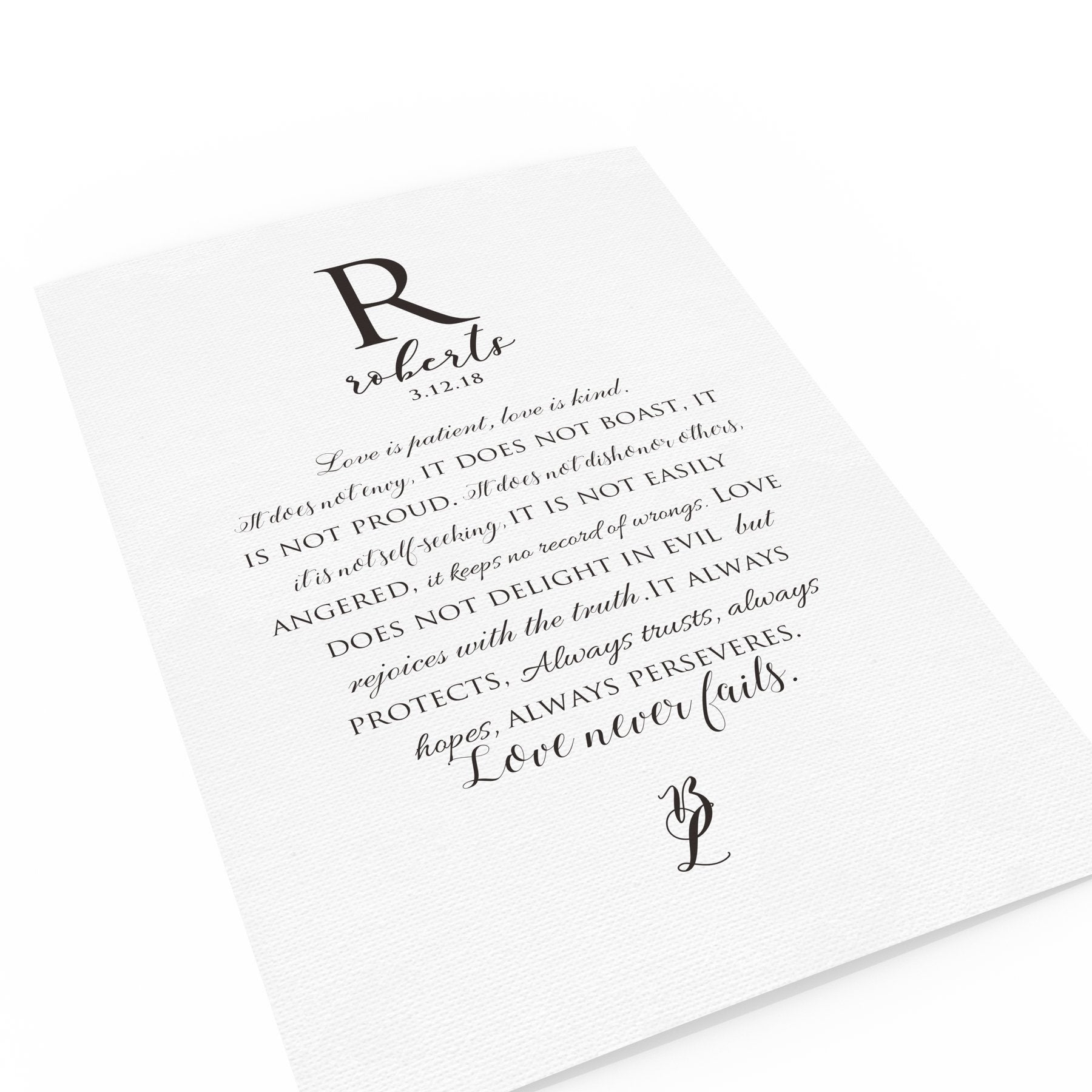 Love is patient, love is kind, personalized, wedding, gift, for wife, Framed, Canvas, Anniversary, paper, husband, 1st anniversary, 1 Cor 13