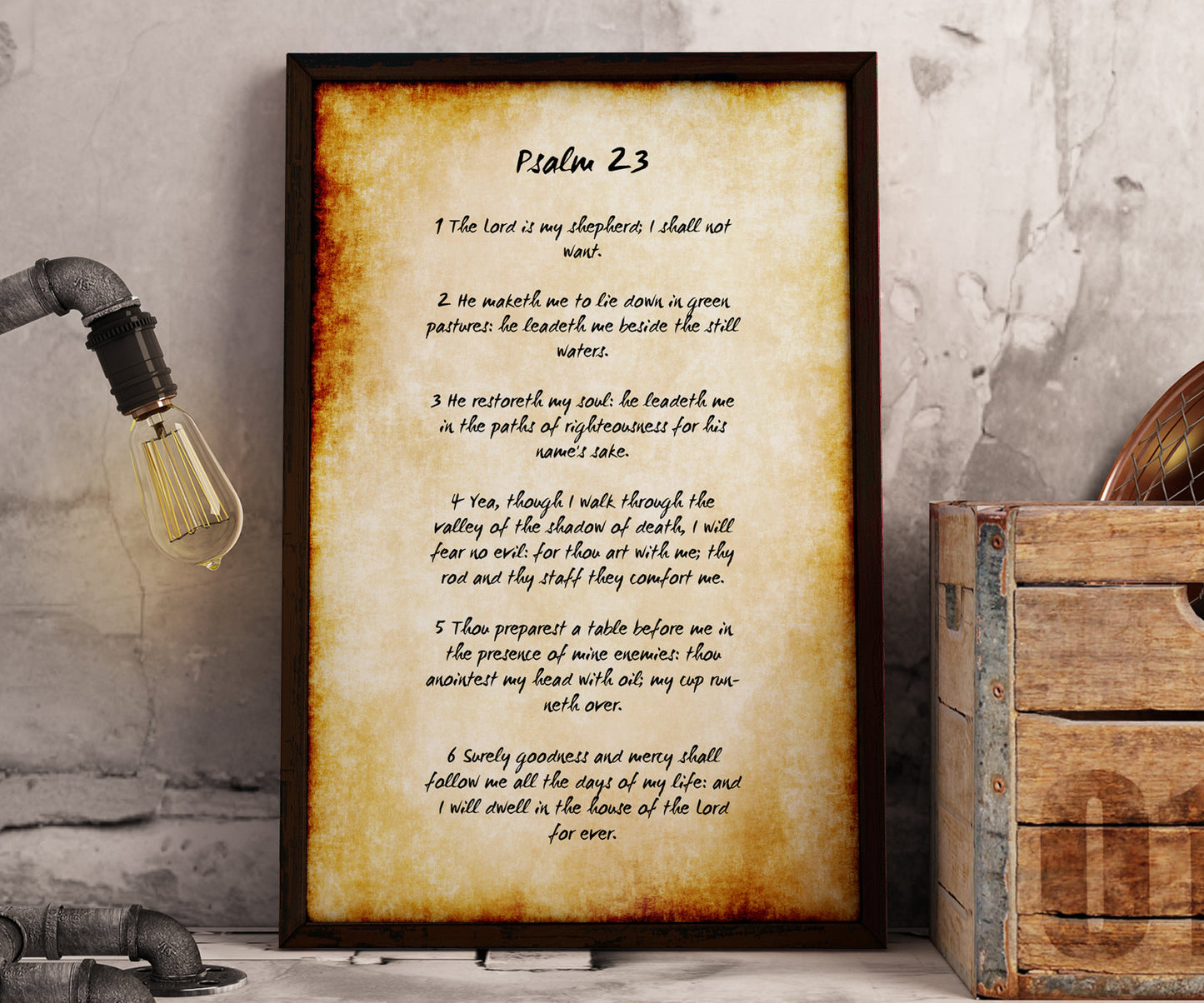 Framed Psalm 23, Old World Parchment Decor, The Lord is My Shepherd, Christian Decoration for Home, Popular Framed Passages, Scripture Print