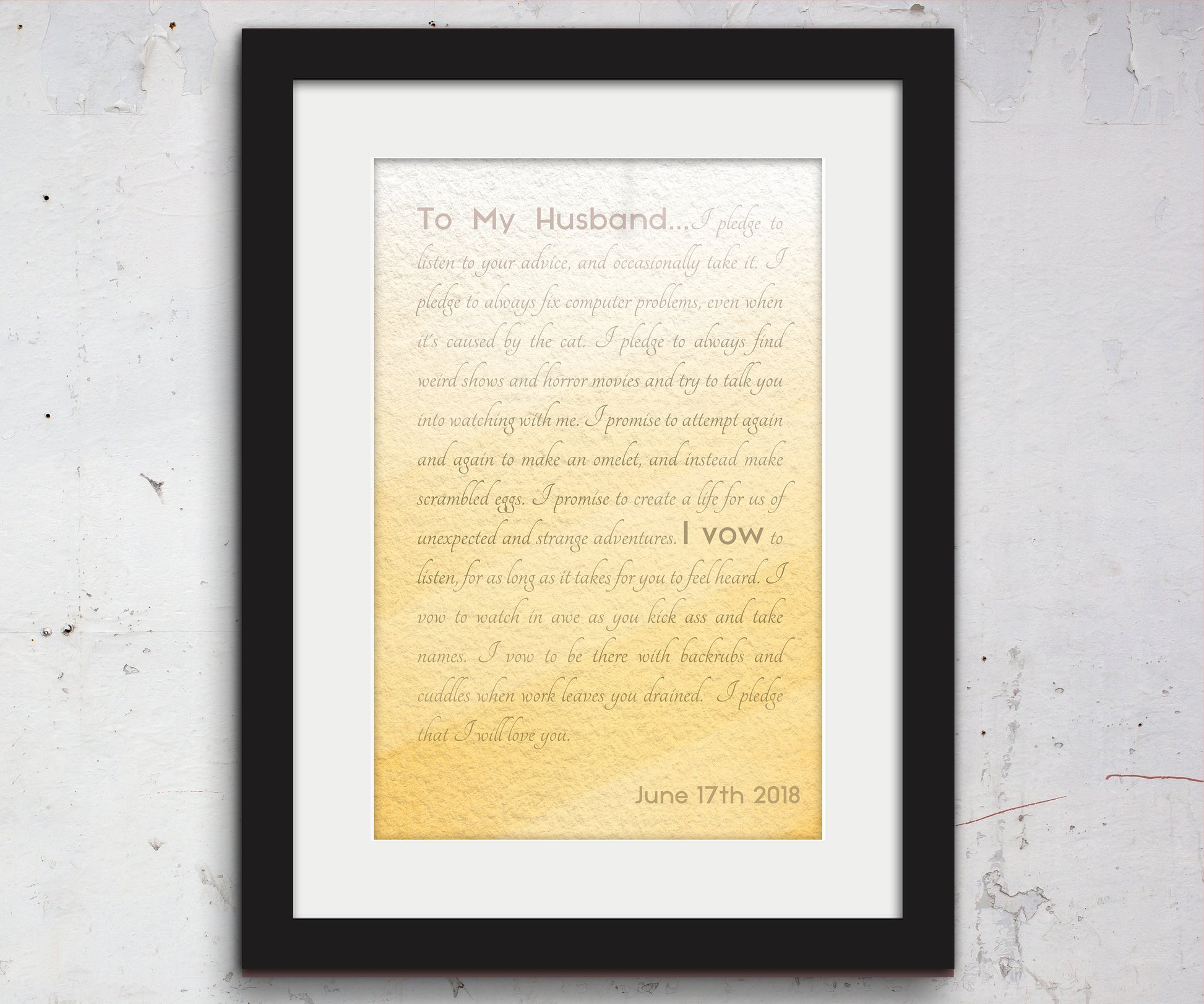Framed Wedding Vows, Custom Paper Anniversary Gift, Ombre Walll Decor, Anniversary Gift for Wife, Modern Romantic Gifts, For Her, Print Vows