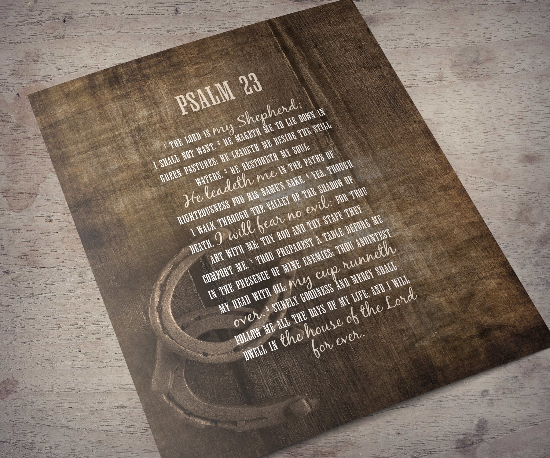 Psalm 23 Farmhouse Art, Rustic Christian Wall Art, Framed Christian Art, The Lord Is My Shepherd, Christian Wood Art, Horseshoe, Weathered