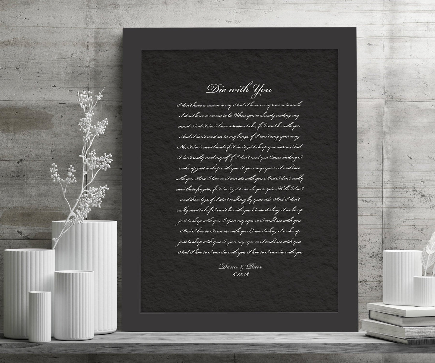 Framed Wedding Song, Die With You, Bride and Groom First Dance, Gift for Bride from Groom, Romantic Bedroom Decor, Paper gift for husband