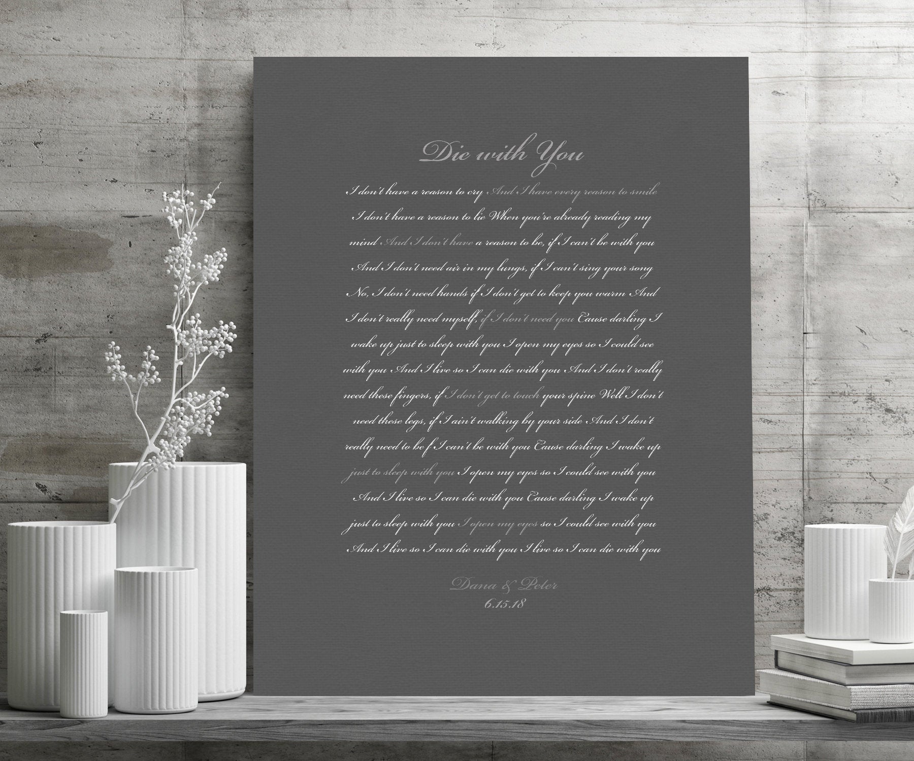 Song Lyrics on Canvas, Custom Printed Quote, modern anniversary gift, Romantic Bedroom decor, Sister Wedding Gift, Wedding Date Print