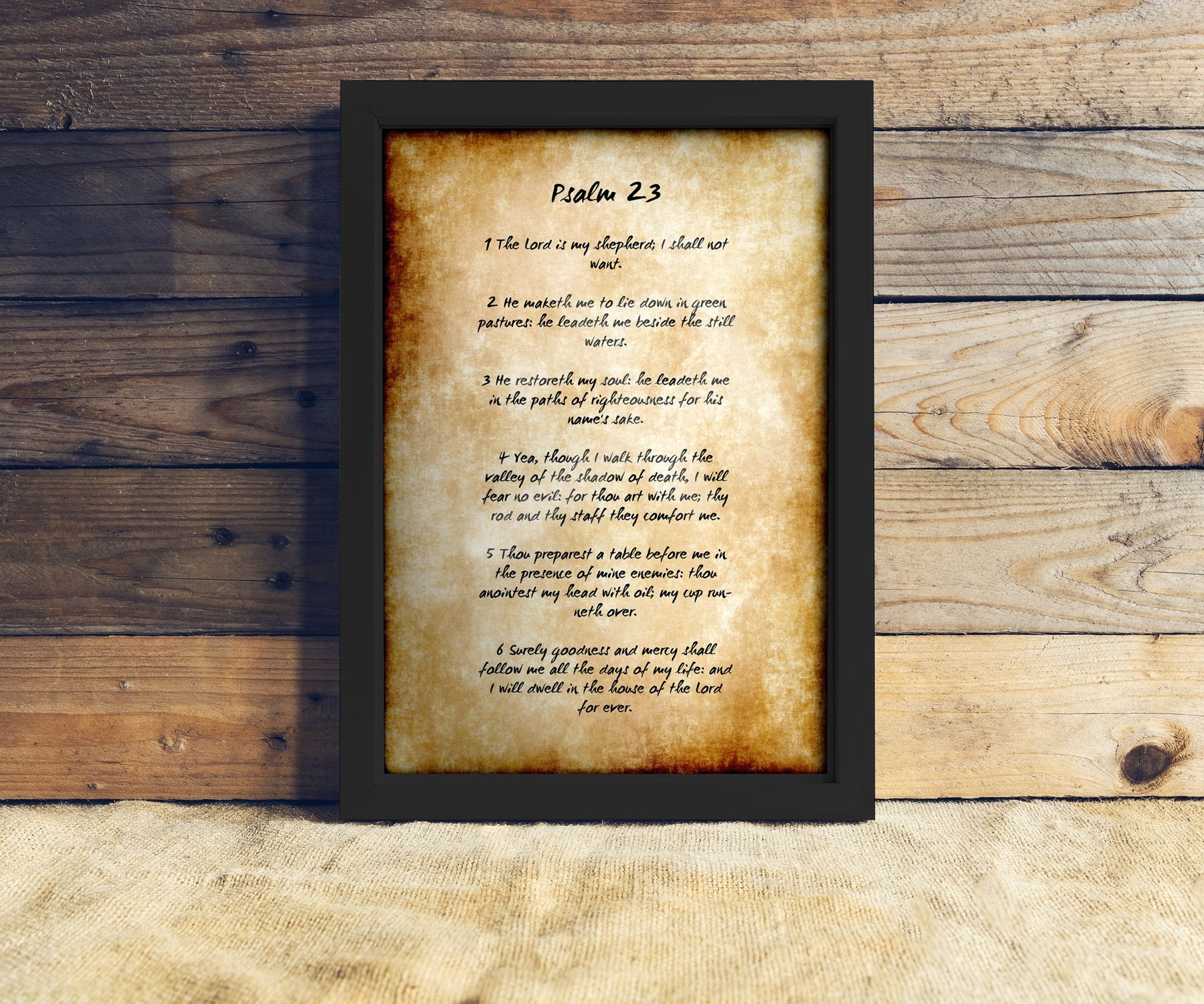 Framed Psalm 23, Old World Parchment Decor, The Lord is My Shepherd, Christian Decoration for Home, Popular Framed Passages, Scripture Print