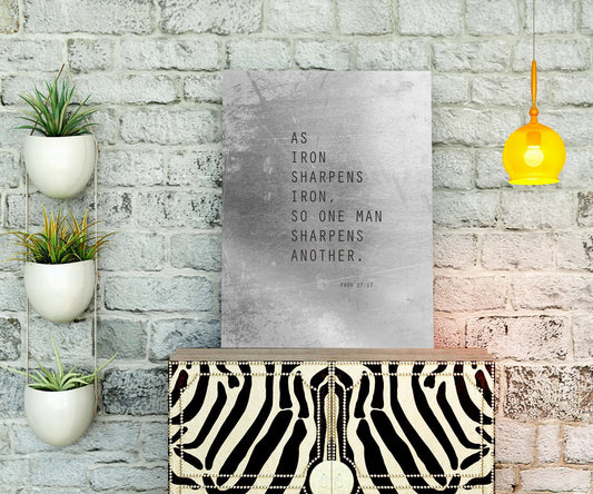 Proverbs 27:17 Metal Print, As Iron Sharpens Iron, Scripture Decor, Bible Verse Art, Christian Wall Decor, Modern, Unique Gift for Men,